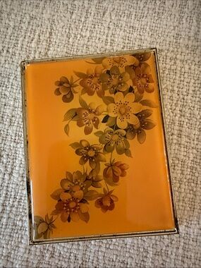 Vintage Floral Enamel Compact cigarette business card orange Gold Flower Design